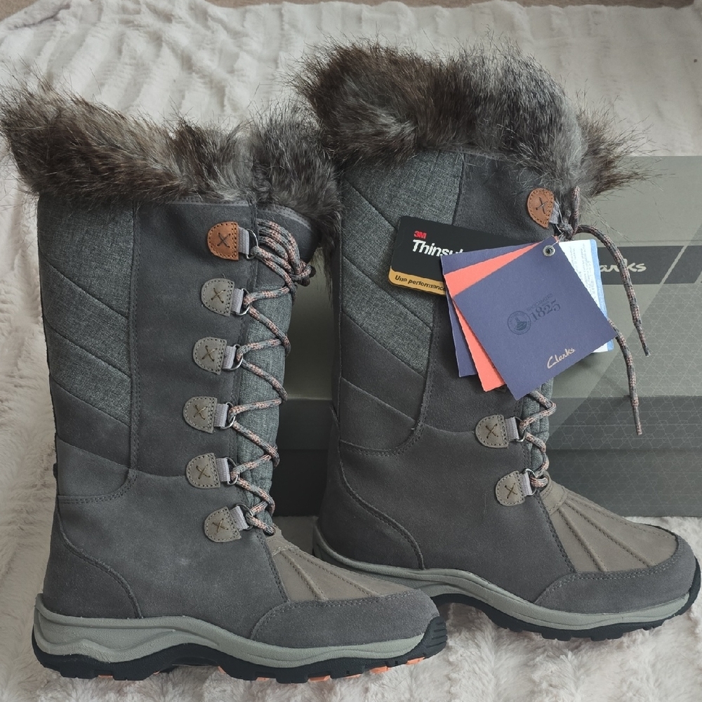 Clarks Women's Charcoal Winter Boots with Faux Fur